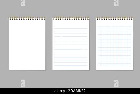 Blank realistic notebook, organizer and diary with lined and squared paper page template - vector illustration. EPS 10 Stock Vector