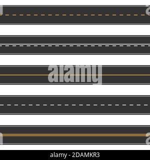 Horizontal straight seamless roads. Modern asphalt repetitive highways. Road asphalt straight seamless, highway street for transportation illustration Stock Vector