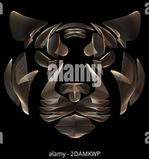 Tiger, tiger head, linear art, golden lines, vector illustration, eps 10 Stock Vector