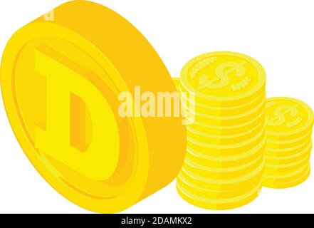 Dogecoin cryptocurrency icon. Isometric illustration of dogecoin cryptocurrency vector icon for web Stock Vector