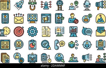 Online recruitment icons set. Outline set of online recruitment vector icons thin line color flat on white Stock Vector