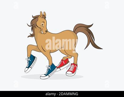 Horse cartoon wearing shoes character illustration vector eps format , suitable for your design needs, logo, illustration, animation, etc. Stock Vector