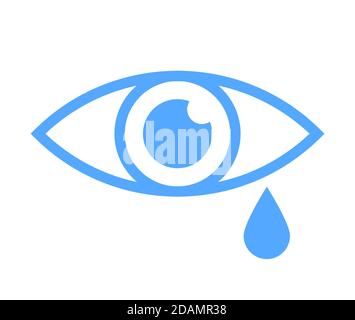 Tear cry eye icon in outline style. Blue eye with tear vector symbol isolated Stock Vector
