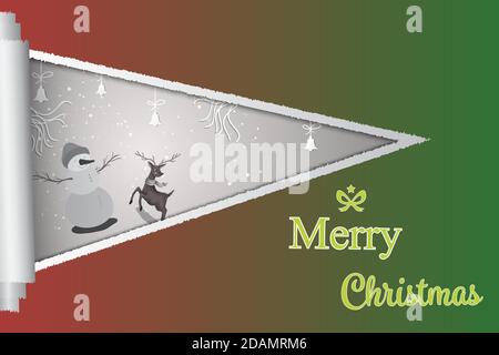 Christmas Greeting Card.Reindeer and snow man happy with Merry Christmas decoration.Paper art design.Vector illustration.Eps10 Stock Vector