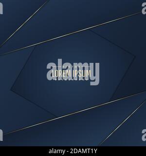 Blue background overlap dimension with shiny realistic golden elements.Paper cut style. Vector illustration.Eps10 Stock Vector