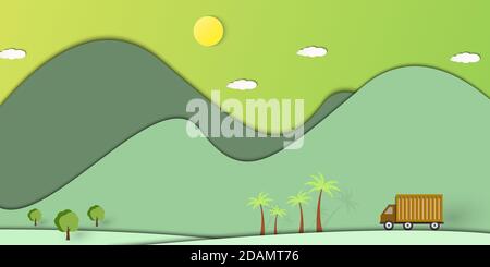 Green nature landscape scenery background paper art style.Vector illustration.Eps10 Stock Vector