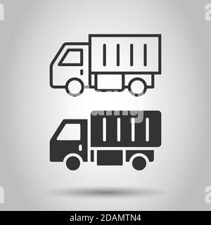 Delivery truck icon in flat style. Van vector illustration on white isolated background. Cargo car business concept. Stock Vector