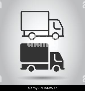 Delivery truck icon in flat style. Van vector illustration on white isolated background. Cargo car business concept. Stock Vector
