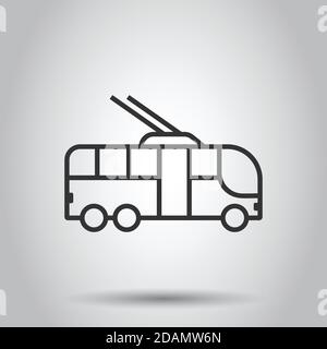 Trolleybus icon in flat style. Trolley bus vector illustration on white isolated background. Autobus vehicle business concept. Stock Vector