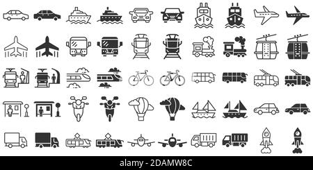 Transport icon set in flat style. Car vector collection illustration on white isolated background. Shipping transportation business concept. Stock Vector