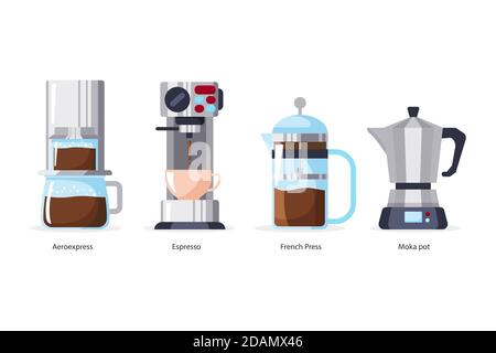 Flat design coffee brewing methods set Vector illustration Stock Vector