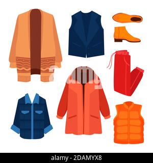 Flat design winter clothes essentials Vector illustration Stock Vector