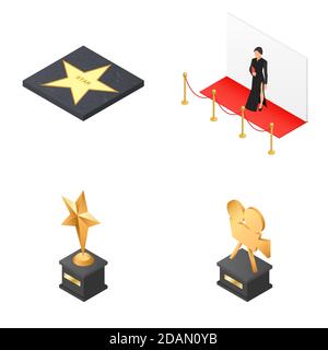 Set of icons on the theme of cinema. Film festival, awards, red carpet and star. Stock Vector