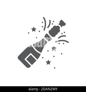 Champagne pop beverage party icon line, outline, thin, solid, color, pictogram, isolated on white background Stock Vector