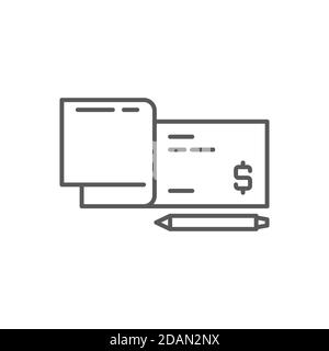 Checkbook and pen icon, color, line, outline vector sign, linear style pictogram isolated on white. Symbol, logo illustration. Editable stroke. Pixel Stock Vector