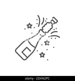 Champagne pop beverage party icon line, outline, thin, solid, color, pictogram, isolated on white background Stock Vector
