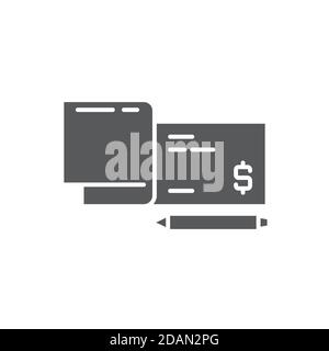 Checkbook and pen icon, color, line, outline vector sign, linear style pictogram isolated on white. Symbol, logo illustration. Editable stroke. Pixel Stock Vector