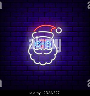 Neon Santa icon. Neon glowing symbol for new year and Christmas Stock Vector