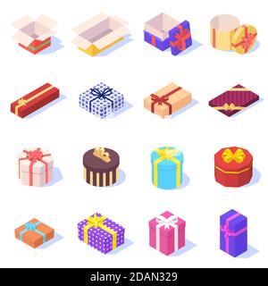 Set of colored gift boxes with ribbon on white background. Stock Vector