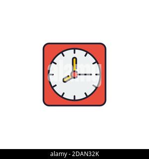 Clock icon, color, line, outline vector sign, linear style pictogram isolated on white. Symbol, logo illustration. Editable stroke. Pixel perfect Stock Vector