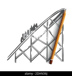 Attraction, rollercoaster, fun, ride, amusement concept. Hand drawn isolated vector. Stock Vector