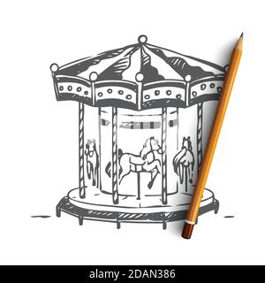 Attraction, carousel, fun, entertainment, park concept. Hand drawn isolated vector. Stock Vector