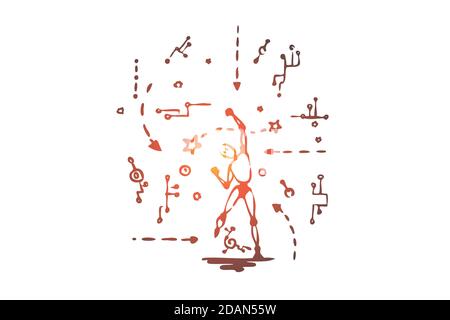 Innovation, technology, robot, scheme, android concept. Hand drawn isolated vector. Stock Vector