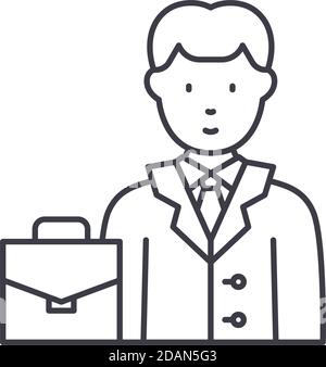 Businessman with case icon, linear isolated illustration, thin line vector, web design sign, outline concept symbol with editable stroke on white Stock Vector