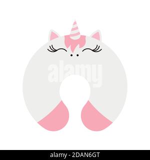 Travel pillow with cute unicorn face icon isolated on white background Stock Vector