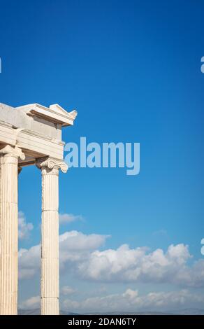 Background with blue sky and ionic column in vertical format Stock Photo