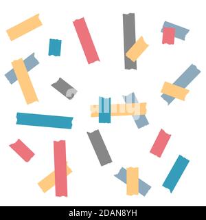 Adhesive tape, sticky paper stripes. Colorful stripes and pieces of duct paper or scotch. Transparent duct tape in different shapes. Stock Vector