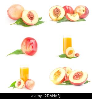 Set of juicy ripe peaches on a white background cutout Stock Photo