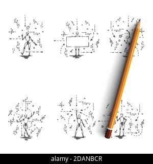 Android - robots with android scripts vector concept set Stock Vector