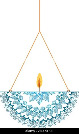 mandala of blue color with a candle on a chandelier Stock Vector