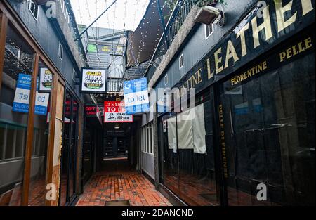 Brighton UK 14th November 2020 - The normally bustling famous Lanes area of Brighton with many shops and businesses filled with To Let signs due to the latest Coronavirus COVID-19 lockdown restrictions in England : Credit Simon Dack / Alamy Live News Stock Photo