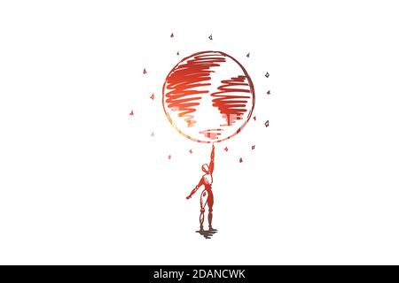 HCI, automation, technology, globally, world, data concept. Hand drawn isolated vector. Stock Vector