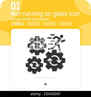 man running on gears icon with flat style isolated on white background. Vector illustration people run on cogwheel sign symbol icon for business Stock Vector