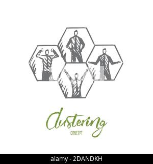 Cluster, data, system, technology, human concept. Hand drawn isolated vector. Stock Vector