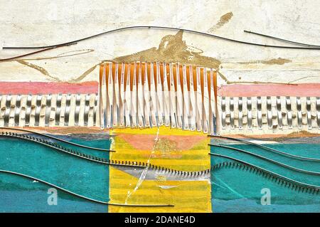 A close up view of a collage of colourful abstract materials. Stock Photo