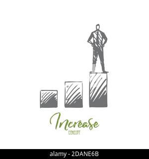 Increase, finance, growth, success, business concept. Hand drawn isolated vector. Stock Vector