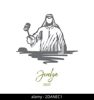 Justice, judge, indictment, Muslim concept. Hand drawn isolated vector. Stock Vector