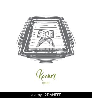 Koran, Islam, prayer, holy book, muslim concept. Hand drawn isolated vector. Stock Vector