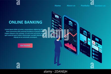 Vector of a business man using mobile banking app to manage his finances Stock Vector