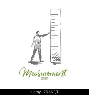 Measurement, tool, equipment, size, person concept. Hand drawn isolated vector. Stock Vector