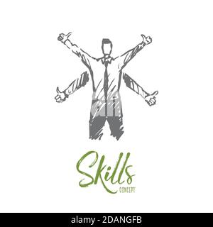 Skills, employee, business, career, success concept. Hand drawn isolated vector. Stock Vector