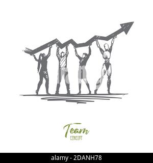 Goal, forward, HCI, automation, partnership, team concept. Hand drawn isolated vector. Stock Vector