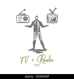 TV, radio, television, media, technology concept. Hand drawn isolated vector. Stock Vector