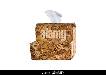 Tissue paper in wooden box isolated on white background Stock Photo
