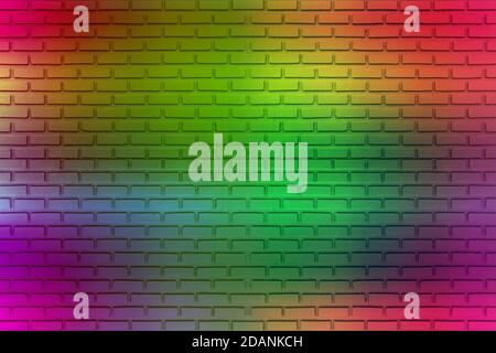 Colored rainbow of grunge wall background. Idea of colorful painted old vintage grungy brick wall texture. Stock Photo
