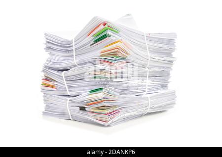 Stack of Documents isolated on white background. Documents pile. Stock Photo